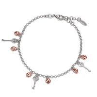 Armband Silber Zirkonia bicolor Schlüssel Herz 17-19 cm verstellbar-605293