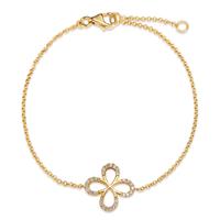 Armband 750/18 K Gelbgold Diamant 0.09 ct, 28 Steine, w-si Kleeblatt 17-19 cm verstellbar-606025