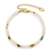 Armband Edelstahl synth. Stein 5 Steine gelb IP beschichtet Süsswasserzuchtperlen, 4.5 mm 17-22 cm verstellbar-606295