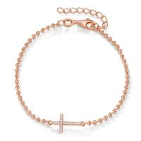 Armband Silber Zirkonia 17 Steine rosé vergoldet Kreuz 16-19 cm verstellbar-606433
