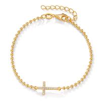 Armband Silber Zirkonia 17 Steine gelb vergoldet Kreuz 16-19 cm verstellbar-606434