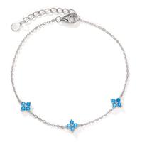 Armband Silber Zirkonia blau, 12 Steine rhodiniert Blume 17-20 cm verstellbar-606459