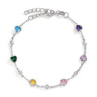 Armband Silber Zirkonia bunt, 11 Steine rhodiniert 16-19 cm verstellbar-606650