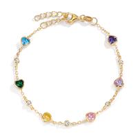 Armband Silber Zirkonia bunt, 11 Steine gelb vergoldet Herz 16-19 cm verstellbar-606652