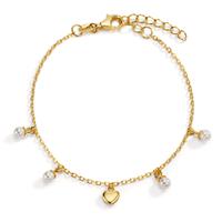 Armband Silber gelb vergoldet shining Pearls, 4 Perlen, 3.5 mm Herz 16-19 cm verstellbar-606997