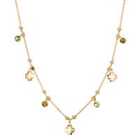 Collier Silber Zirkonia grün, 4 Steine gelb vergoldet Kleeblatt 40-45 cm verstellbar-607072