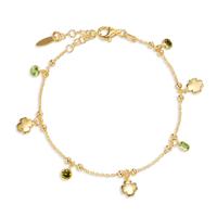 Armband Silber Zirkonia grün, 4 Steine gelb vergoldet Kleeblatt 16-19 cm verstellbar-607073