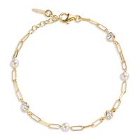 Armband Silber Zirkonia 3 Steine gelb vergoldet shining Pearls, 3 Perlen, 4 mm 16-19 cm verstellbar-607080