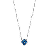 Collier Silber Zirkonia saphirblau, 4 Steine rhodiniert Blume 40-45 cm verstellbar-608957