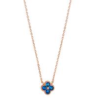 Collier Silber Zirkonia saphirblau, 4 Steine rosé vergoldet Blume 40-45 cm verstellbar-608958