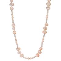 Collier Edelstahl Kristall rosa Süsswasserzuchtperle 90 cm-609919