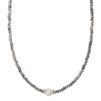 Collier Edelstahl Kristall grau Süsswasserzuchtperle 43 cm-609927