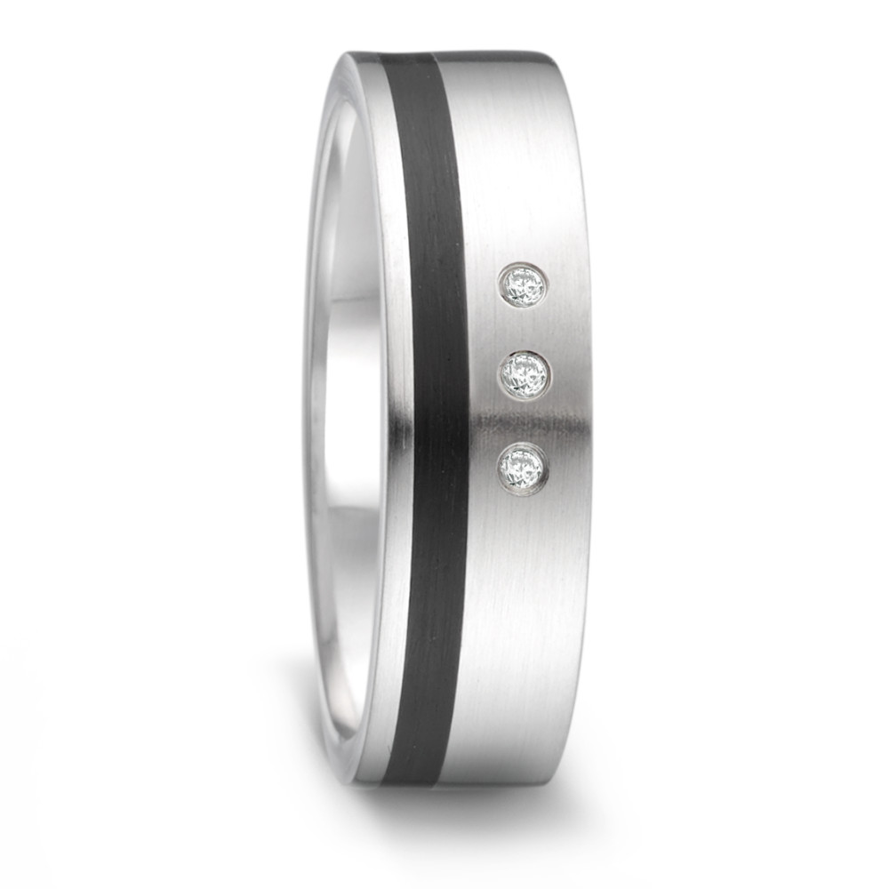 Partnerring Edelstahl, Keramik Diamant 0.024 ct, 3 Steine, tw-si-306390