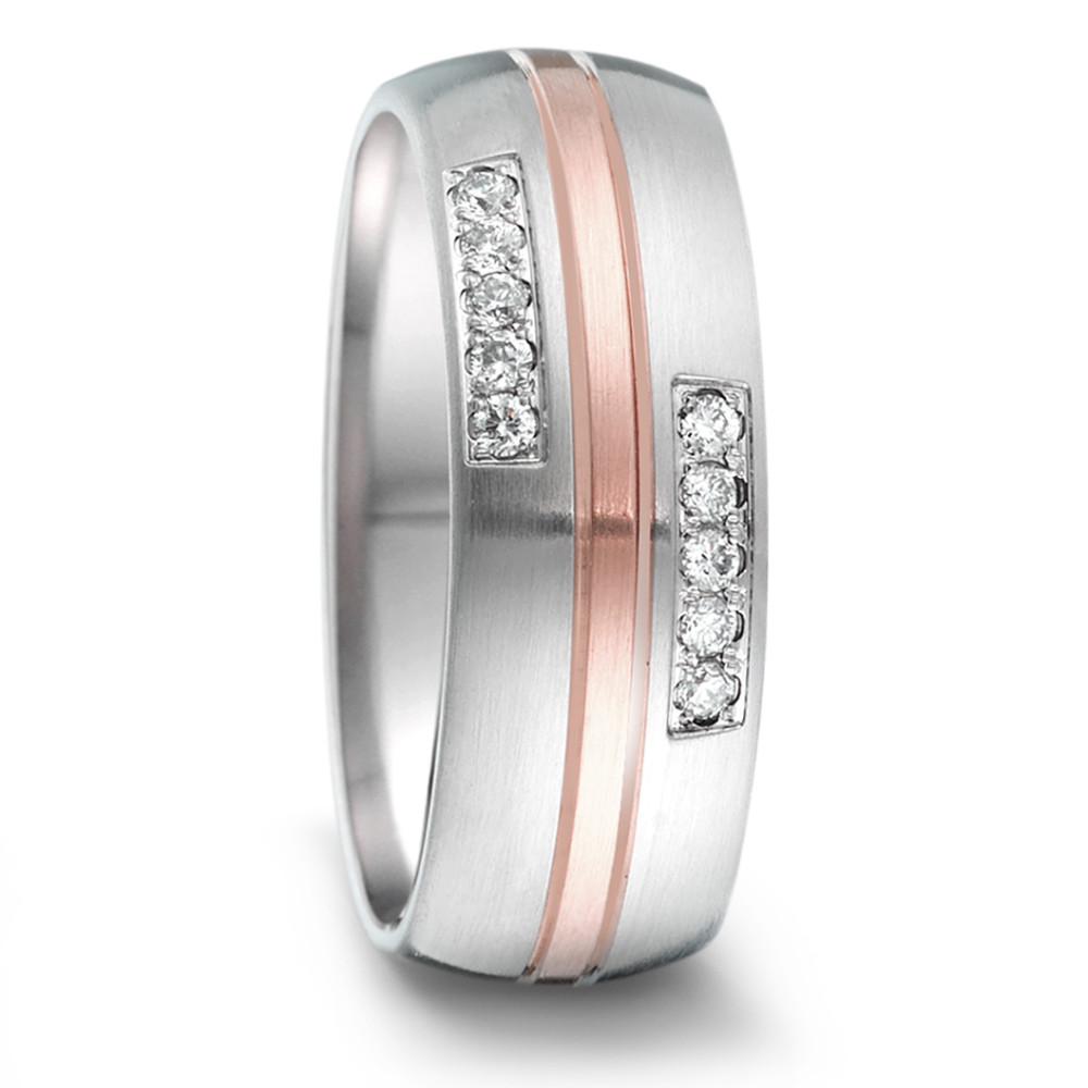 Partnerring Edelstahl, 750/18 K Rosegold Diamant 0.12 ct, 10 Steine, tw-si-308058