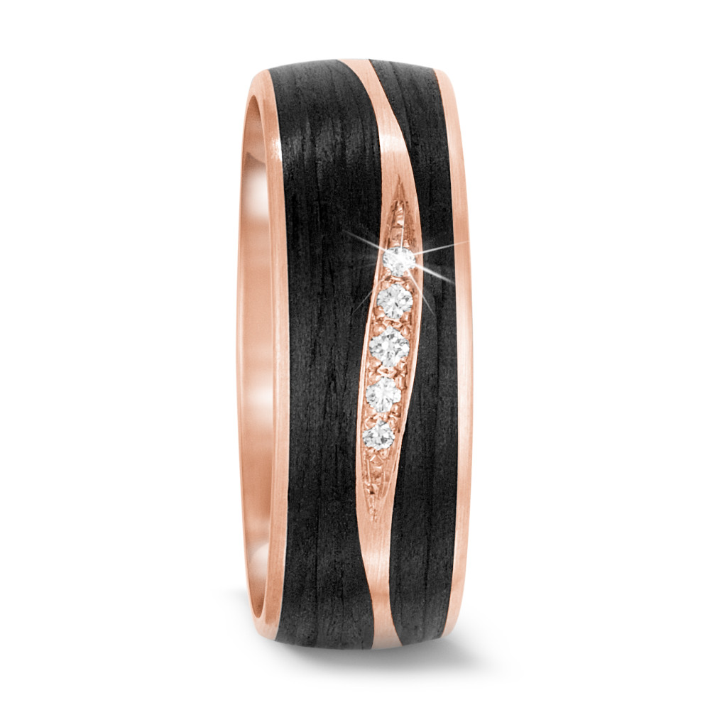 Partnerring 750/18 K Rosegold, Carbon Diamant 0.034 ct, 5 Steine, tw-si-350602