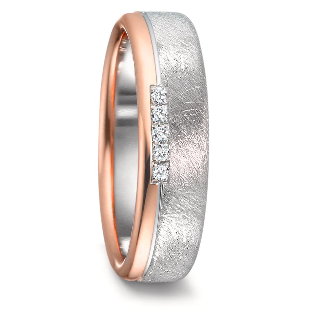 Partnerring 750/18 K Weissgold, 750/18 K Rotgold Diamant 0.05 ct, 5 Steine, tw-si-528381