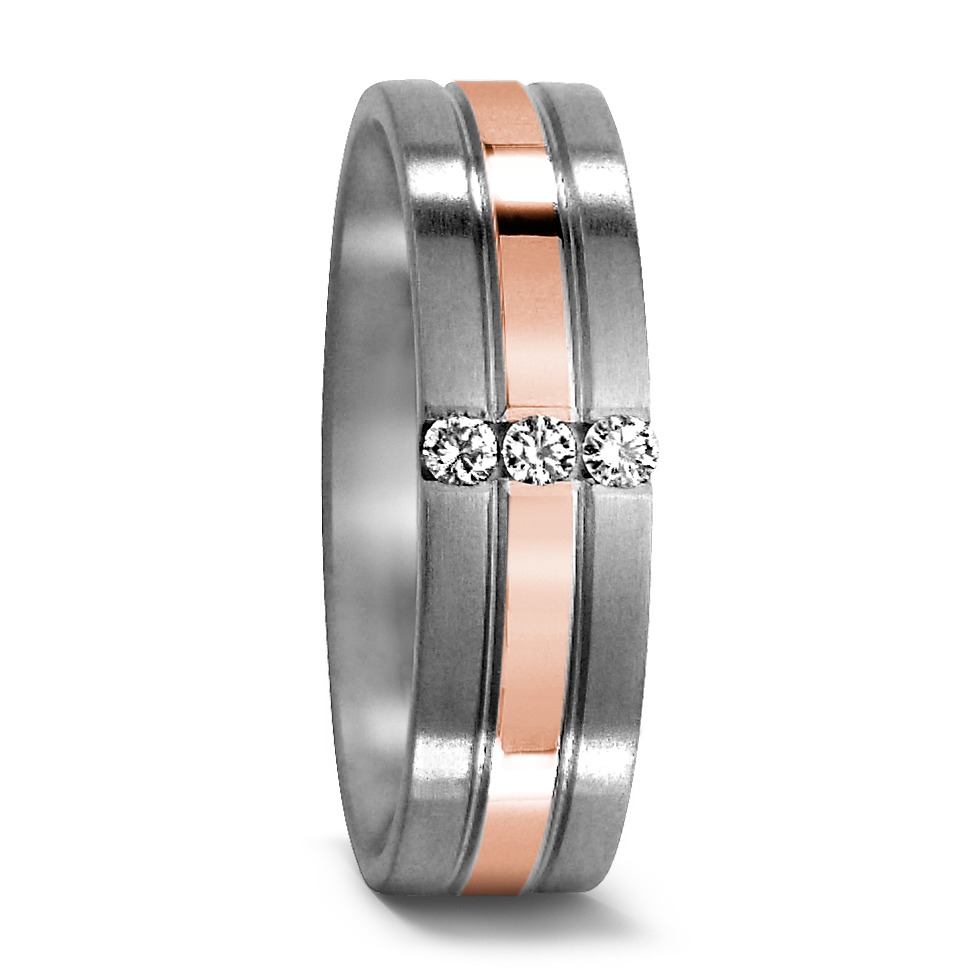 Partnerring Titan, 750/18 K Rotgold Diamant 0.06 ct, 3 Steine, w-si-529077