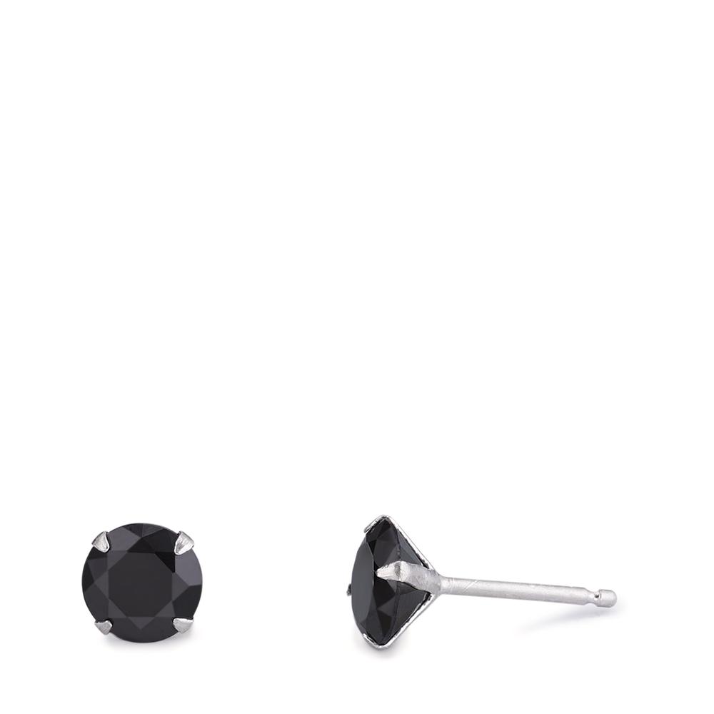 Ohrstecker Silber Zirkonia schwarz, 2 Steine, rund, 7 mm rhodiniert-540624