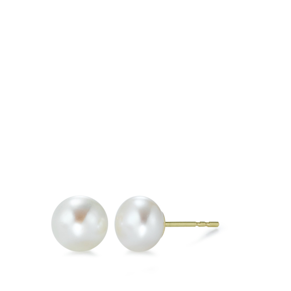 Ohrstecker 750/18 K Gelbgold Süsswasserzuchtperle weiss, 2 Perlen 7-8 mm-543258