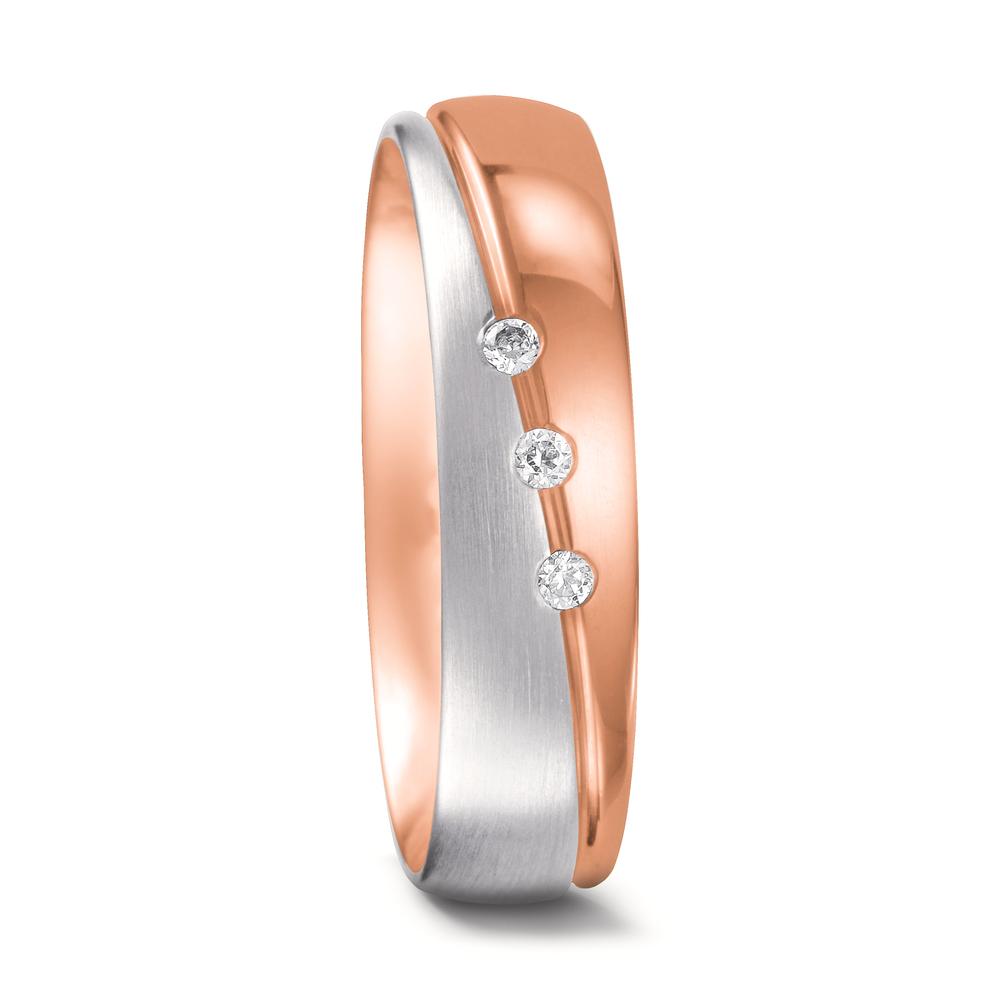 Partnerring 750/18 K Rotgold, 750/18 K Weissgold Diamant 0.045 ct, 3 Steine, tw-vsi-544950