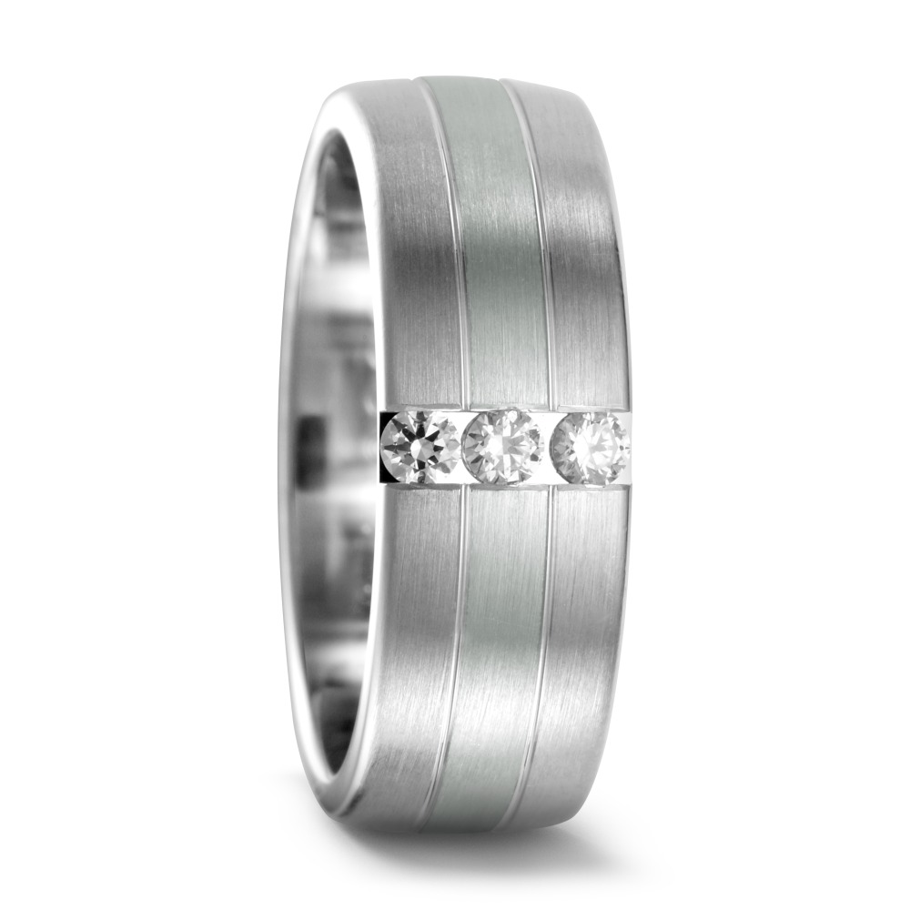 Partnerring 750/18 K Weissgold, 950 Platin Diamant 0.12 ct, 3 Steine, tw-vsi-545077