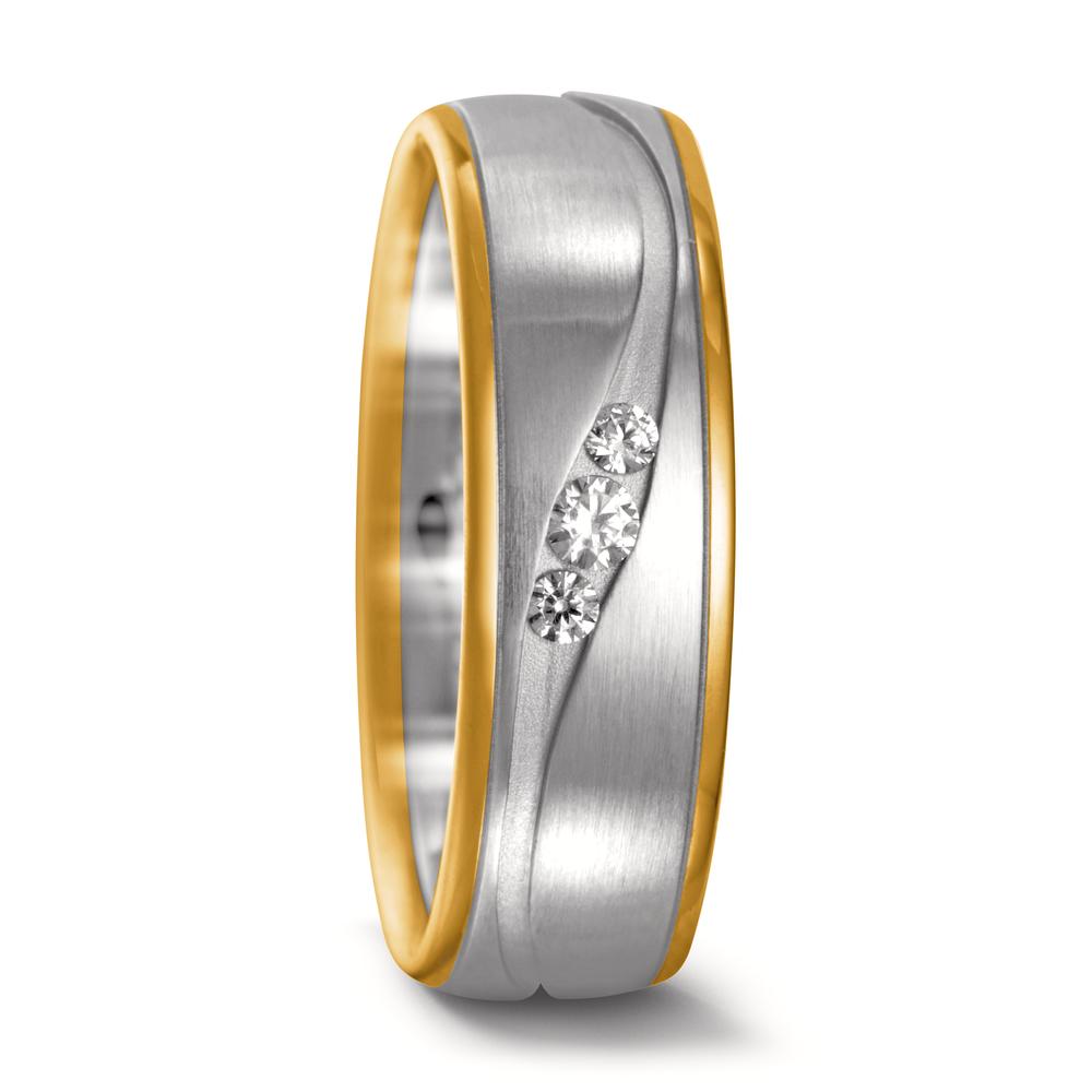 Partnerring 750/18 K Weissgold, 750/18 K Gelbgold Diamant 0.095 ct, 3 Steine, w-si-545198