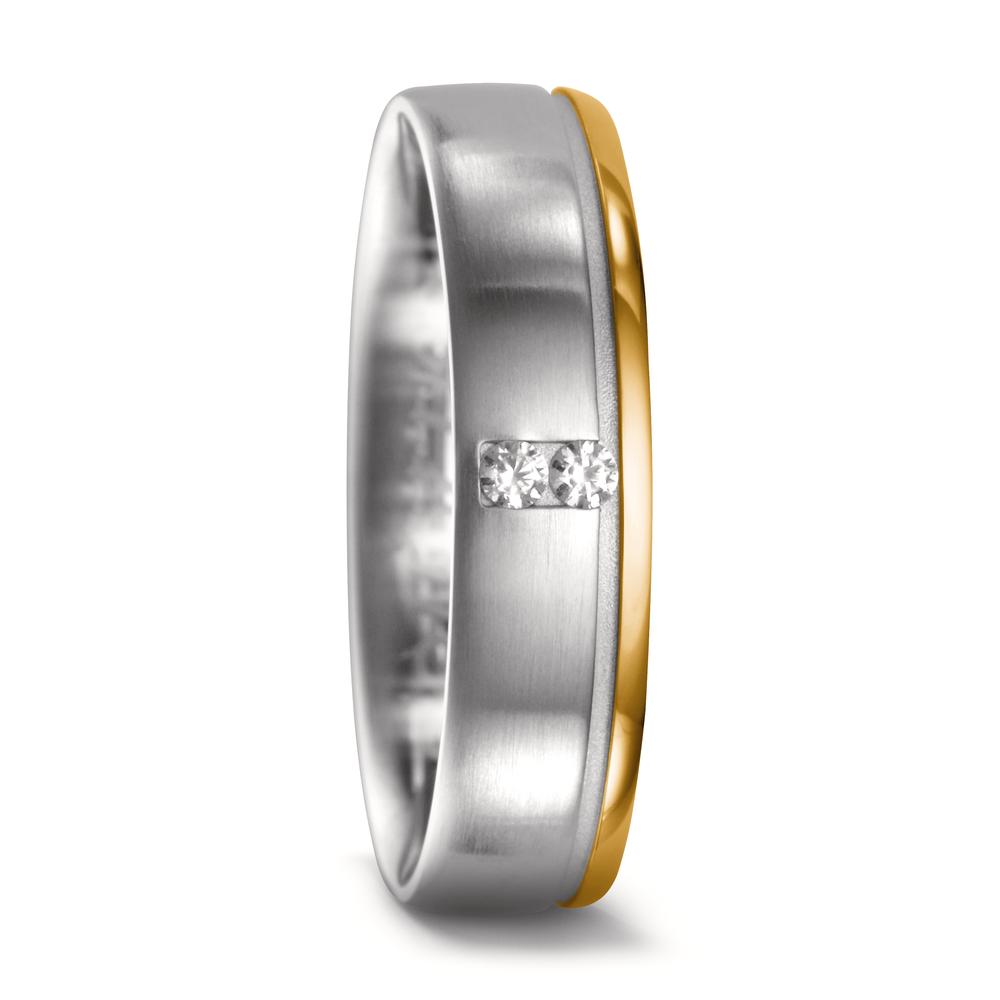 Partnerring 750/18 K Weissgold, 750/18 K Gelbgold Diamant 0.05 ct, 2 Steine, w-si-545235