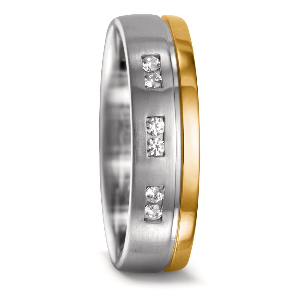Partnerring 750/18 K Weissgold, 750/18 K Gelbgold Diamant 0.09 ct, 6 Steine, w-si-545243