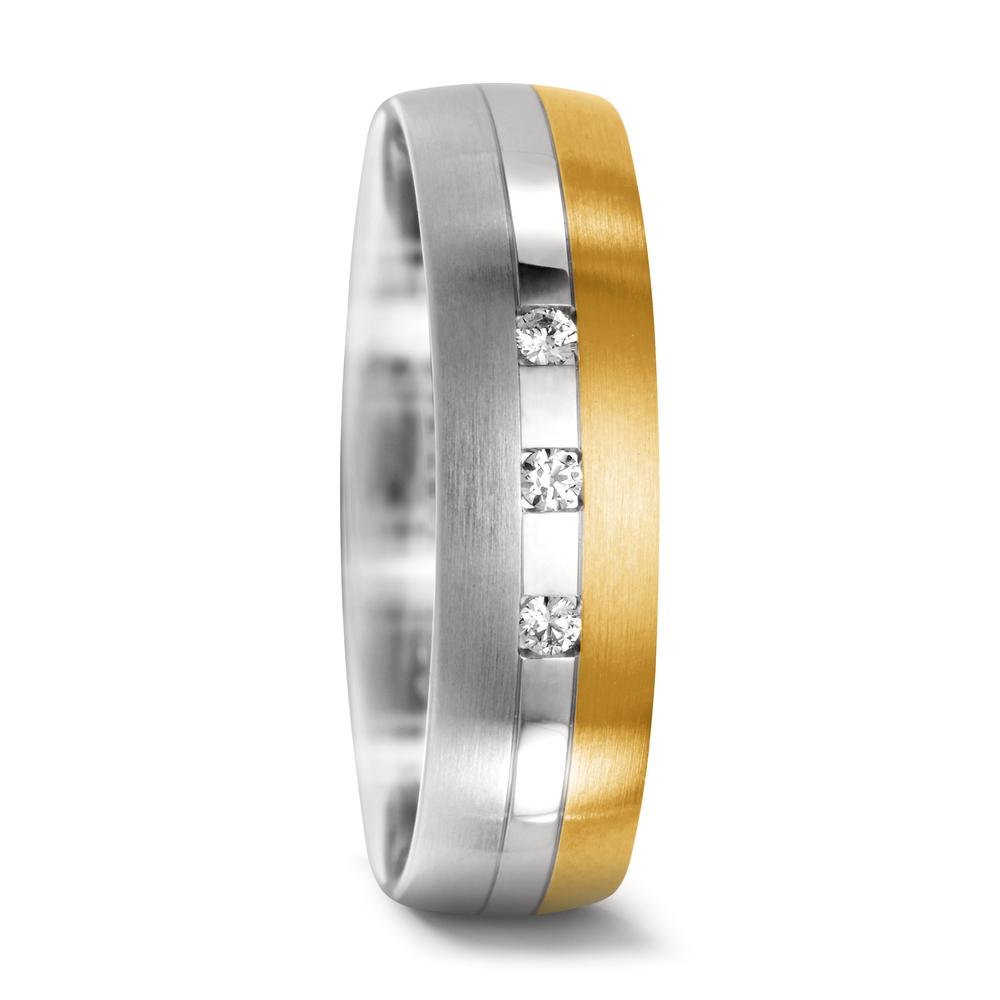 Partnerring 750/18 K Weissgold, 750/18 K Gelbgold Diamant 0.045 ct, 3 Steine, w-si-545248