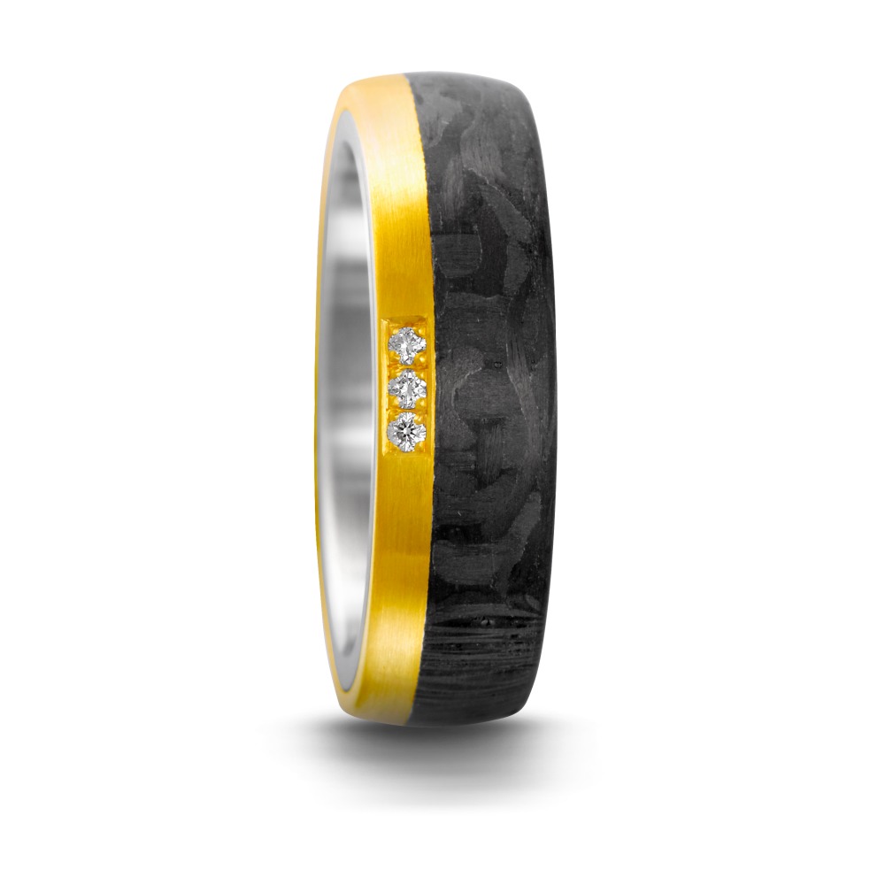 Partnerring Edelstahl, 750/18 K Gelbgold, Carbon Diamant 0.03 ct, 3 Steine, w-si-545695