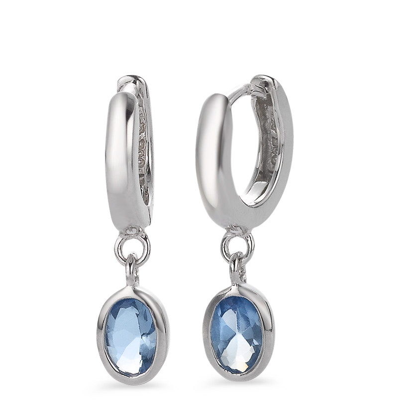 Klappcreolen Silber Zirkonia blau, 2 Steine rhodiniert-547305