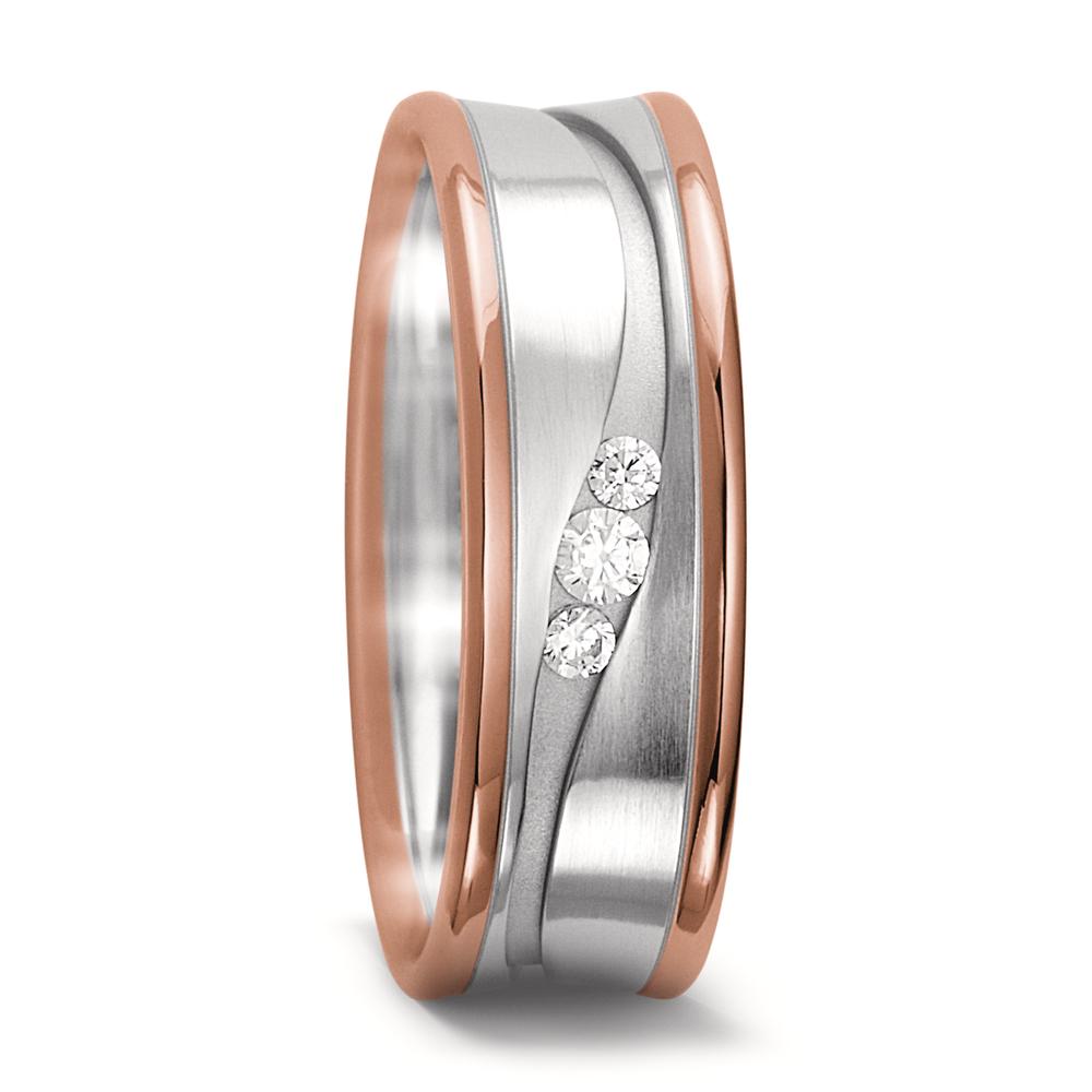 Partnerring 750/18 K Weissgold, 750/18 K Rotgold Diamant 0.09 ct, 3 Steine, w-si-549119