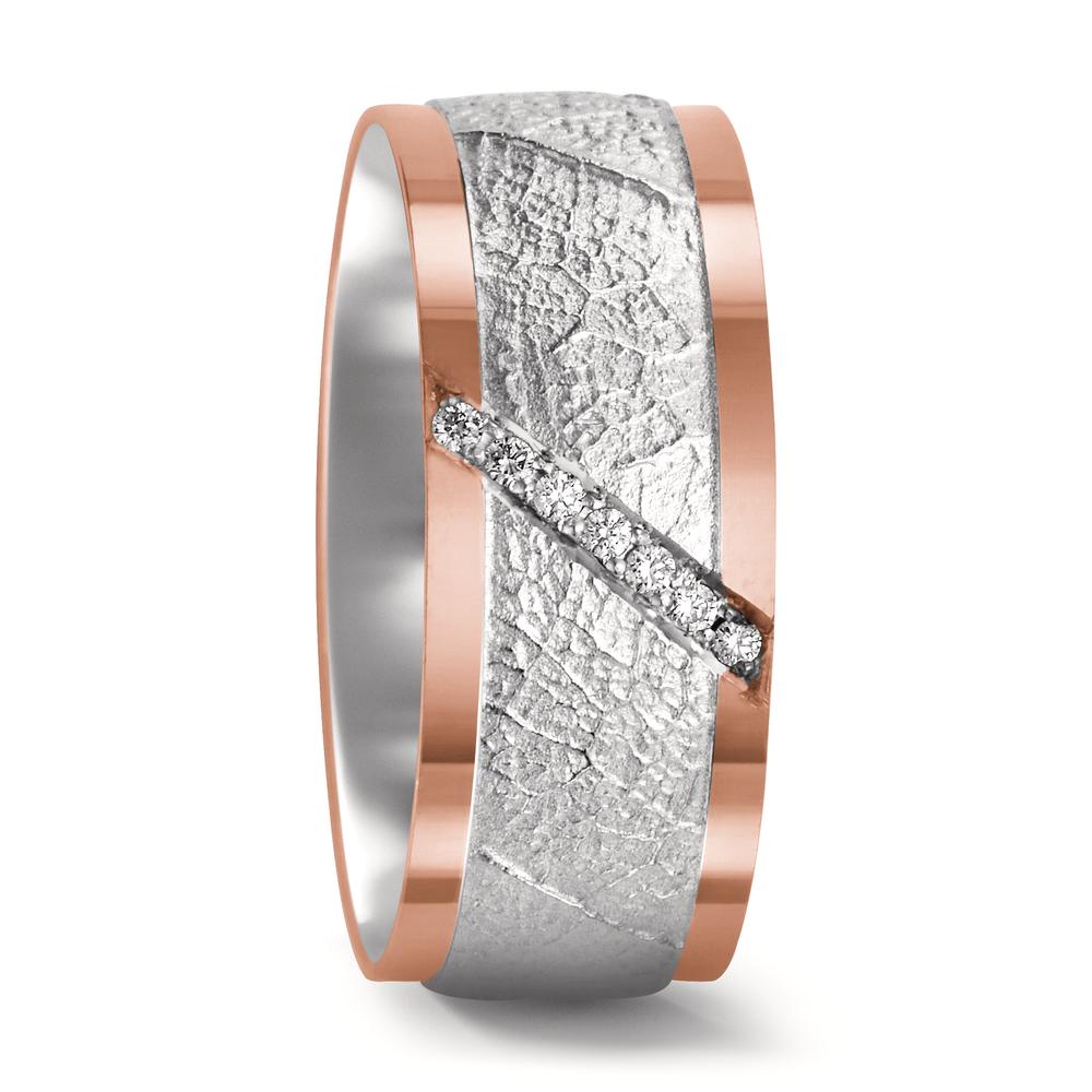 Partnerring 750/18 K Weissgold, 750/18 K Rotgold Diamant 0.035 ct, 7 Steine, tw-si-549282