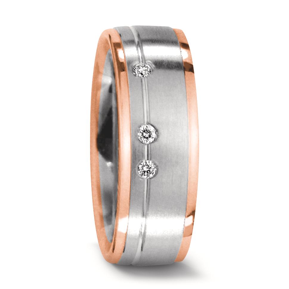 Partnerring 750/18 K Weissgold, 750/18 K Rotgold Diamant 0.06 ct, 3 Steine, w-si-552036