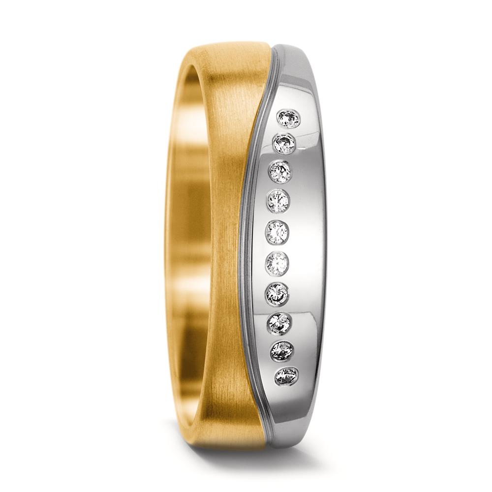 Partnerring 750/18 K Gelbgold, 750/18 K Weissgold Diamant 0.05 ct, 10 Steine, tw-vsi-556627