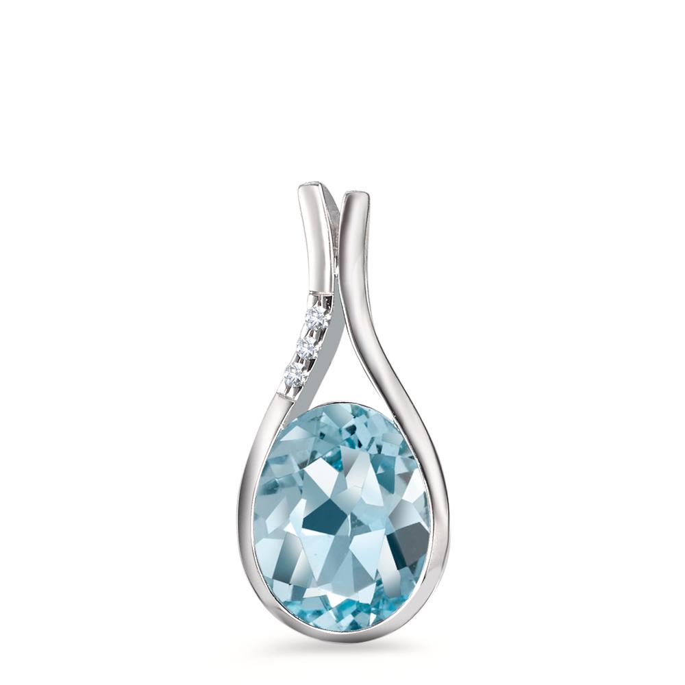 Anhänger 750/18 K Weissgold Topas blau, oval, Diamant weiss, 0.015 ct, 3 Steine, Brillantschliff, w-si-558134
