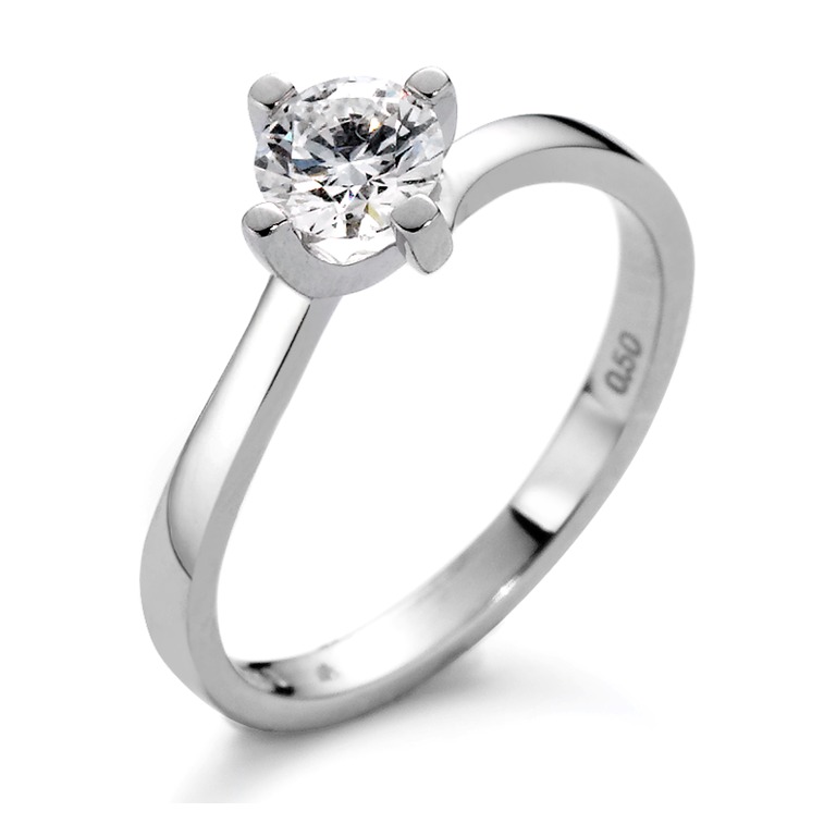 Solitär Ring 750/18 K Weissgold Diamant weiss, 0.10 ct, Brillantschliff, w-si-558225