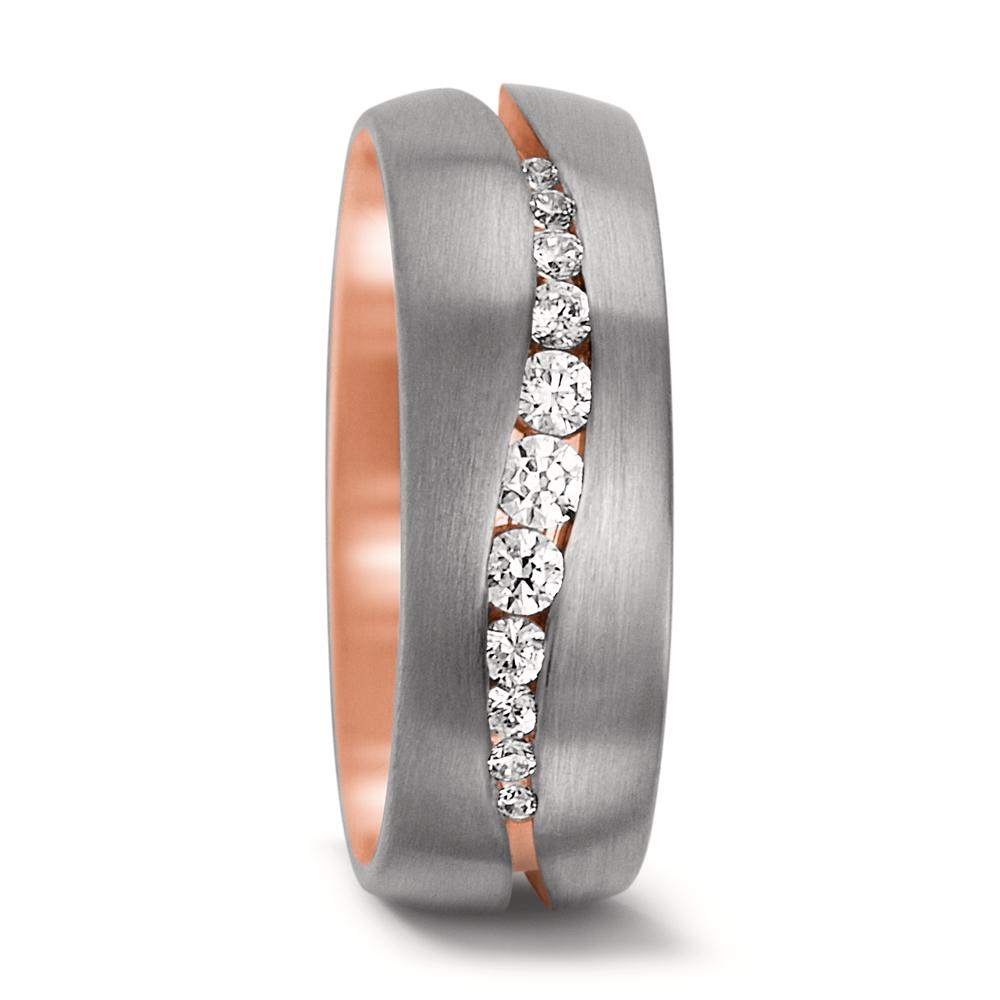 Partnerring 750/18 K Rotgold, 750/18 K Weissgold Diamant 0.24 ct, 11 Steine, tw-vsi-558483