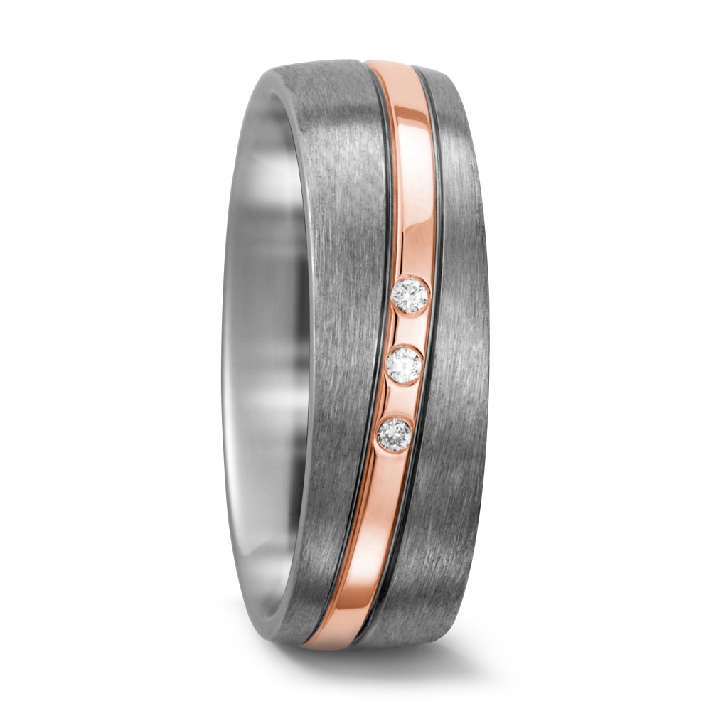 Partnerring Titan, 750/18 K Rotgold Diamant weiss, 0.03 ct, 3 Steine, w-si-560853