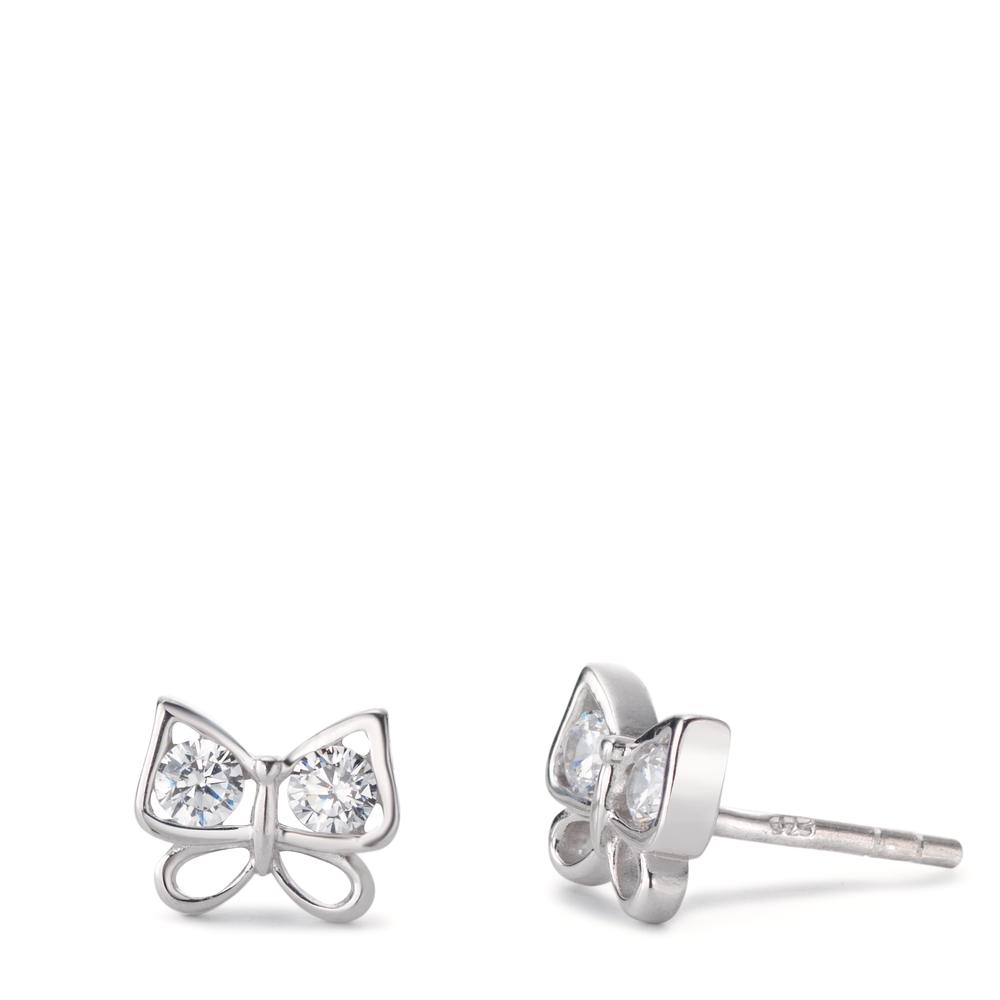 Ohrstecker Silber Zirkonia weiss, 4 Steine rhodiniert Schmetterling-562307