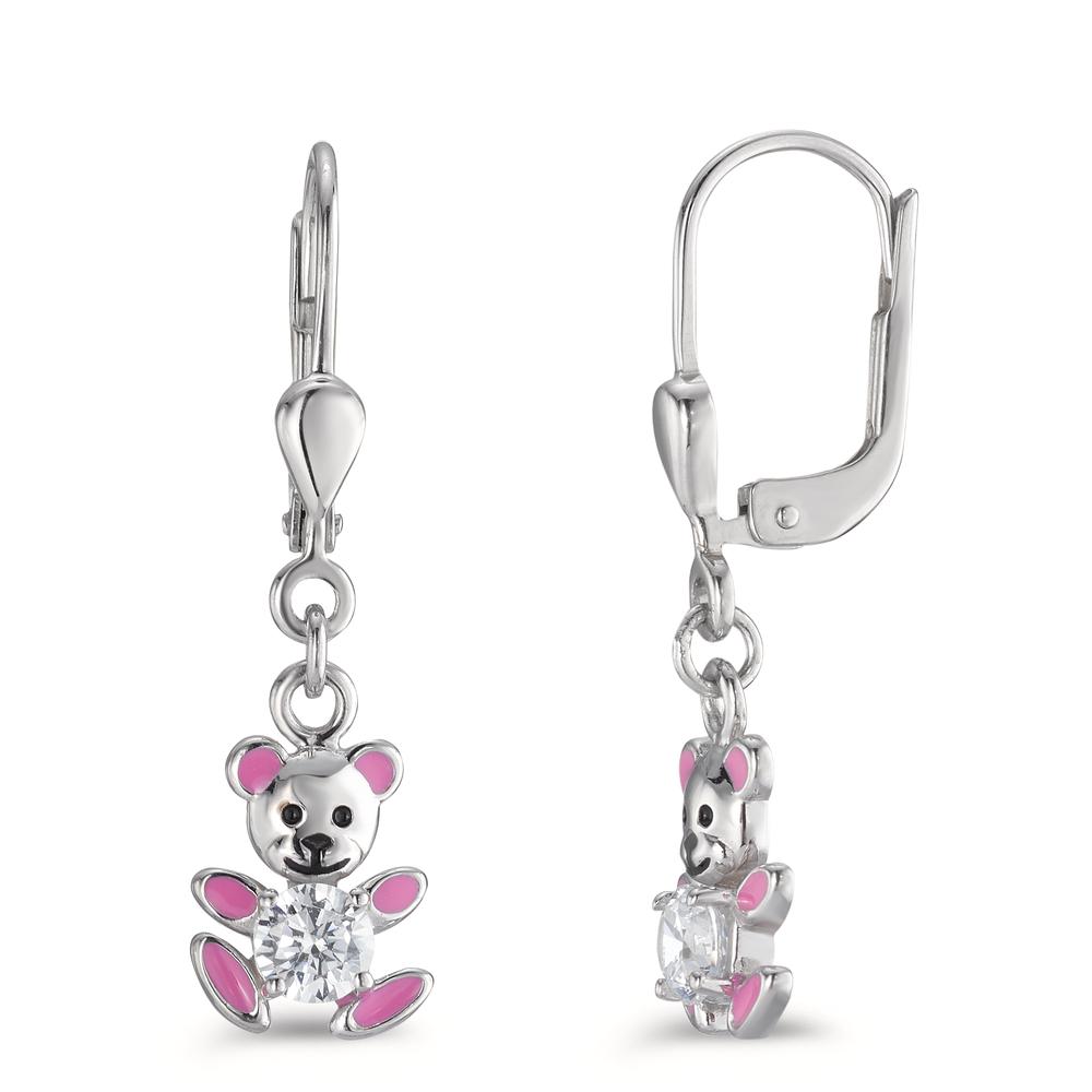 Ohrhänger Silber Zirkonia weiss, 2 Steine rhodiniert Teddybär-562311