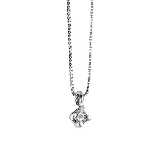 Halskette mit Anhänger 750/18 K Weissgold Diamant 0.03 ct, vsi 42 cm-564281