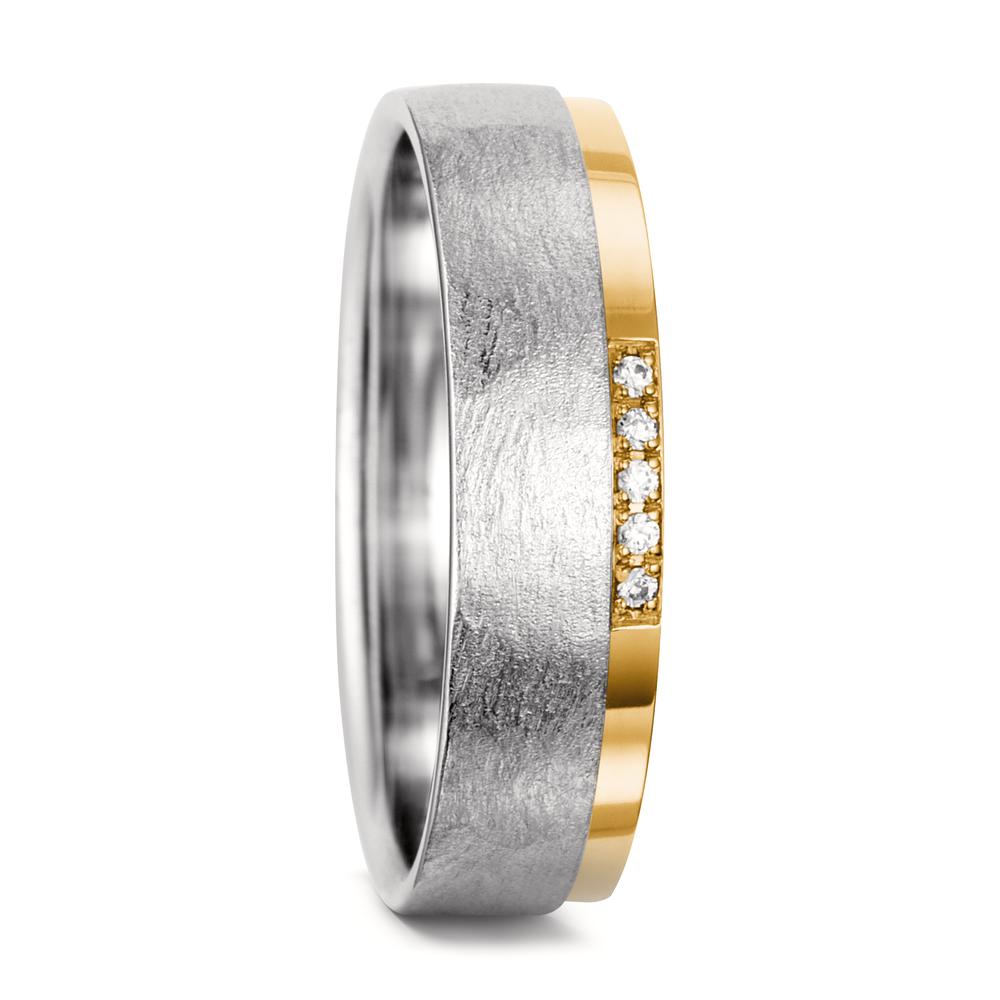 Partnerring 750/18 K Weissgold, 750/18 K Gelbgold Diamant weiss, 0.025 ct, 5 Steine, tw-si-564587
