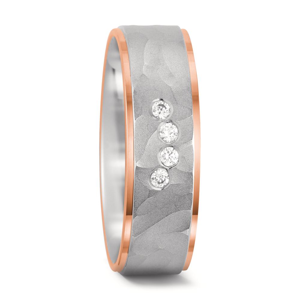Partnerring 750/18 K Weissgold, 750/18 K Rotgold Diamant 0.12 ct, 4 Steine, tw-si-564655