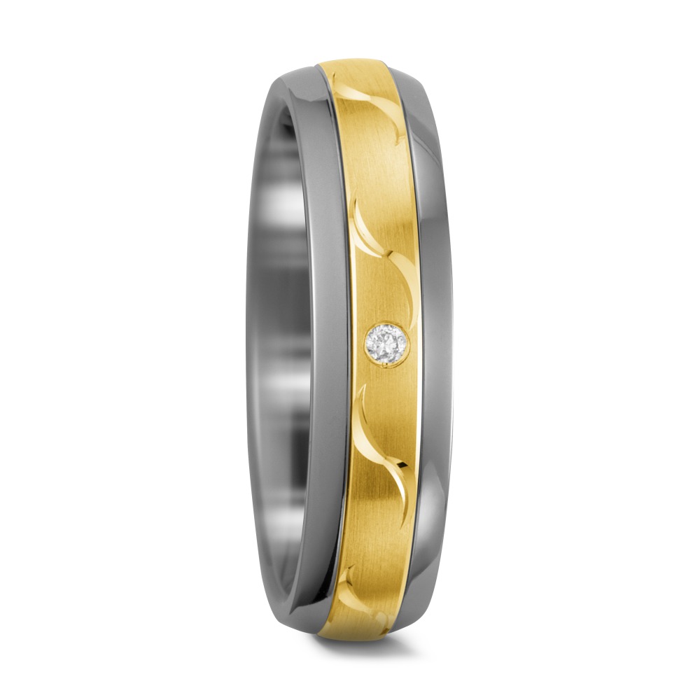 Partnerring Titan, 585/14 K Gelbgold Diamant 0.01 ct, w-pi1-564929