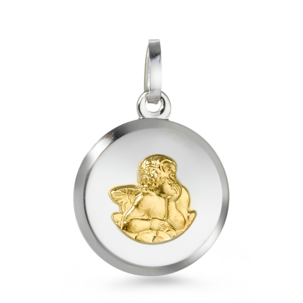 Anhänger 750/18 K Weissgold, 750/18 K Gelbgold Schutzengel Ø14 mm-565021