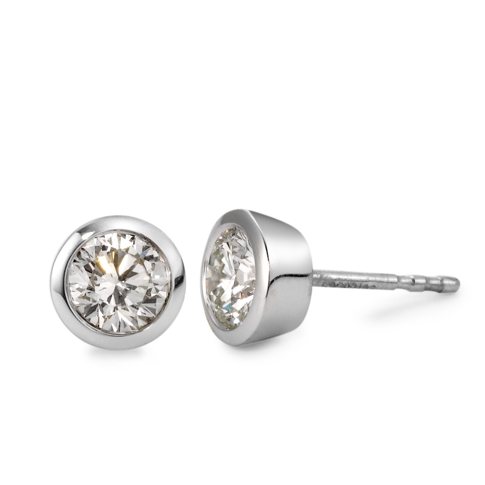Ohrstecker 750/18 K Weissgold Diamant weiss, 1 ct, 2 Steine, Brillantschliff, si, IGI Ø6.5 mm-566100