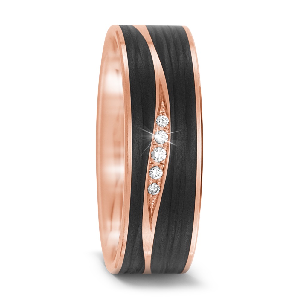 Partnerring 585/14 K Rosegold, Carbon Diamant 0.034 ct, 5 Steine, tw-si-567222