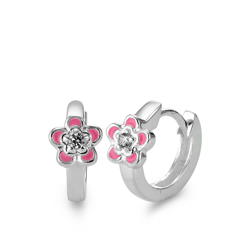 Klappcreolen Silber Zirkonia 2 Steine lackiert Blume Ø6 mm-569664