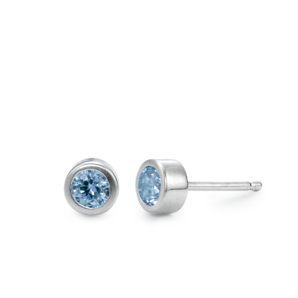 Ohrstecker Silber synth. Aquamarin blau, 2 Steine rhodiniert Ø5 mm-570025